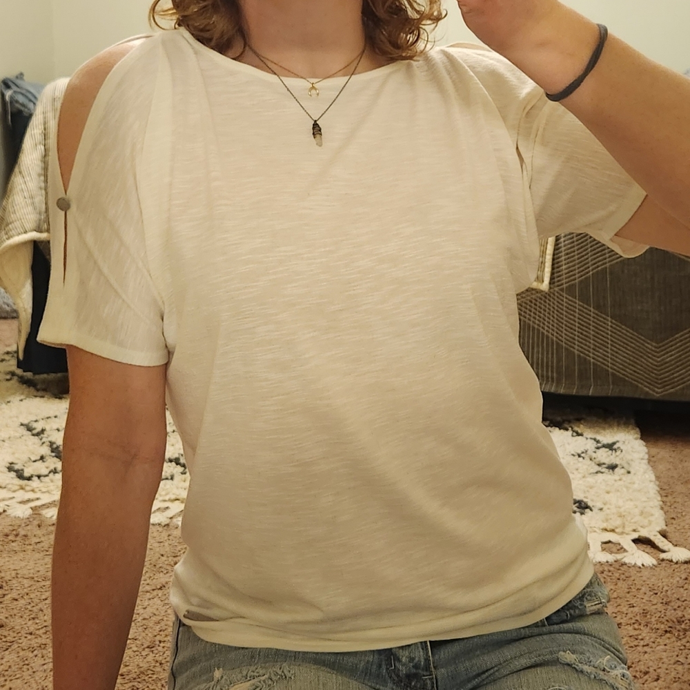 White cold shoulder Top